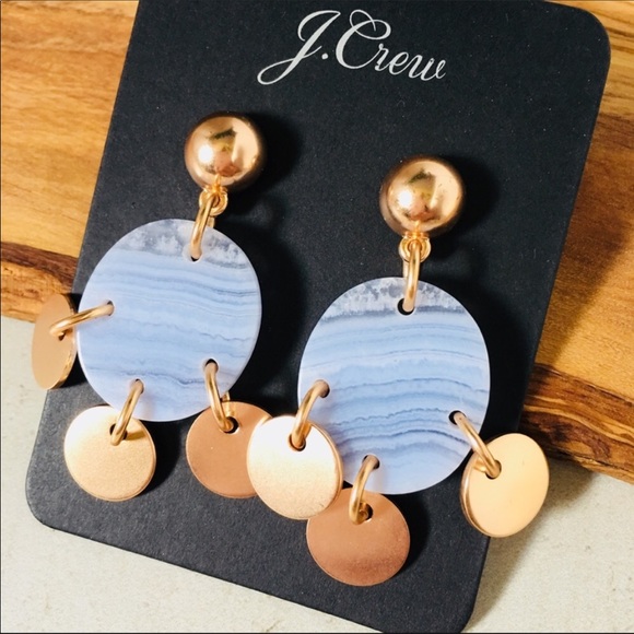 Drop Stone and Disc Earrings Rose Gold Blue - Picture 5 of 7